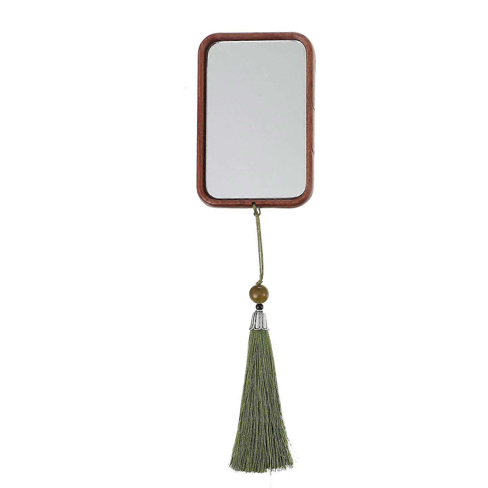 Portable Makeup Mirror with Tassel Pendant for Travel Assorted Color Composite Material Stylish Design 3.5 Inches