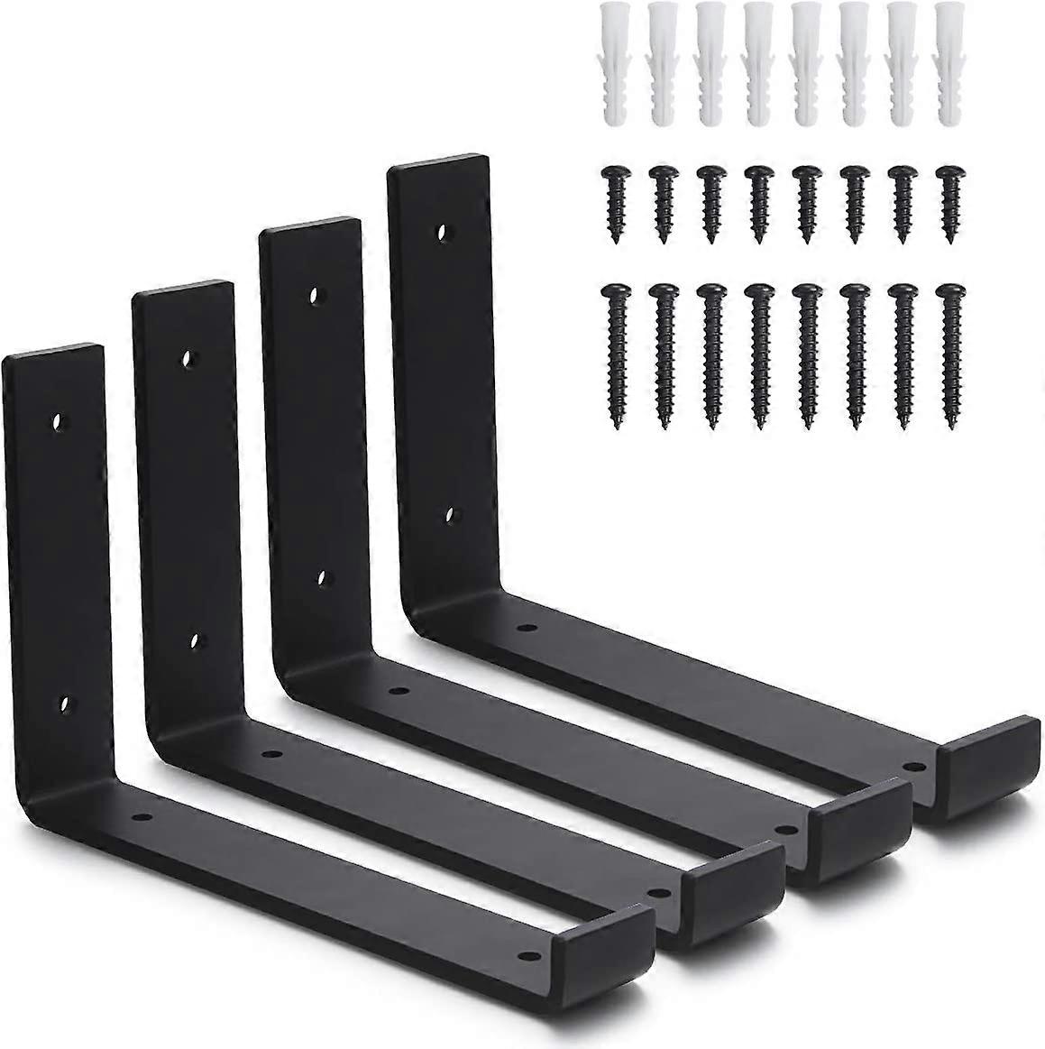 Black Shelf Brackets 23 cm Heavy-Duty Triangle Brackets for Wall Shelves, Includes Screws and Dowels, Industrial L-Shape Design