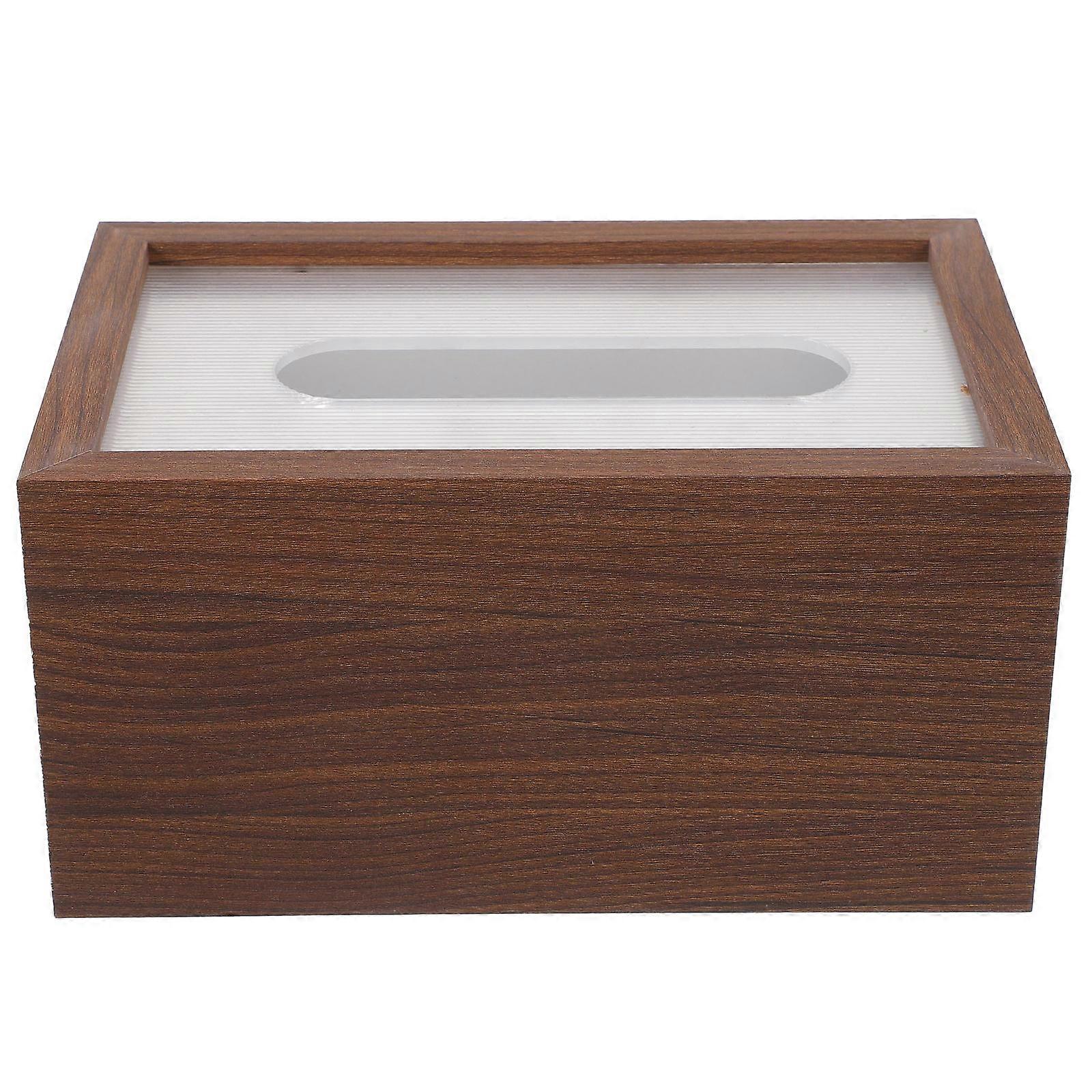 Wooden Tissue Box Cover for Desktop Rectangular Napkin Holder with Walnut Grain & Acrylic Stripe Design, Compatible with Standard Paper Towels for