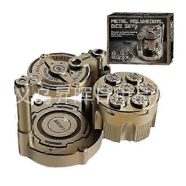 Metal Dice Set of 7, Rotatable Bullet Dice Set Revolver Storage Container, Rotating Fingertip Stress Relief Polyhedral Dice Set Toy