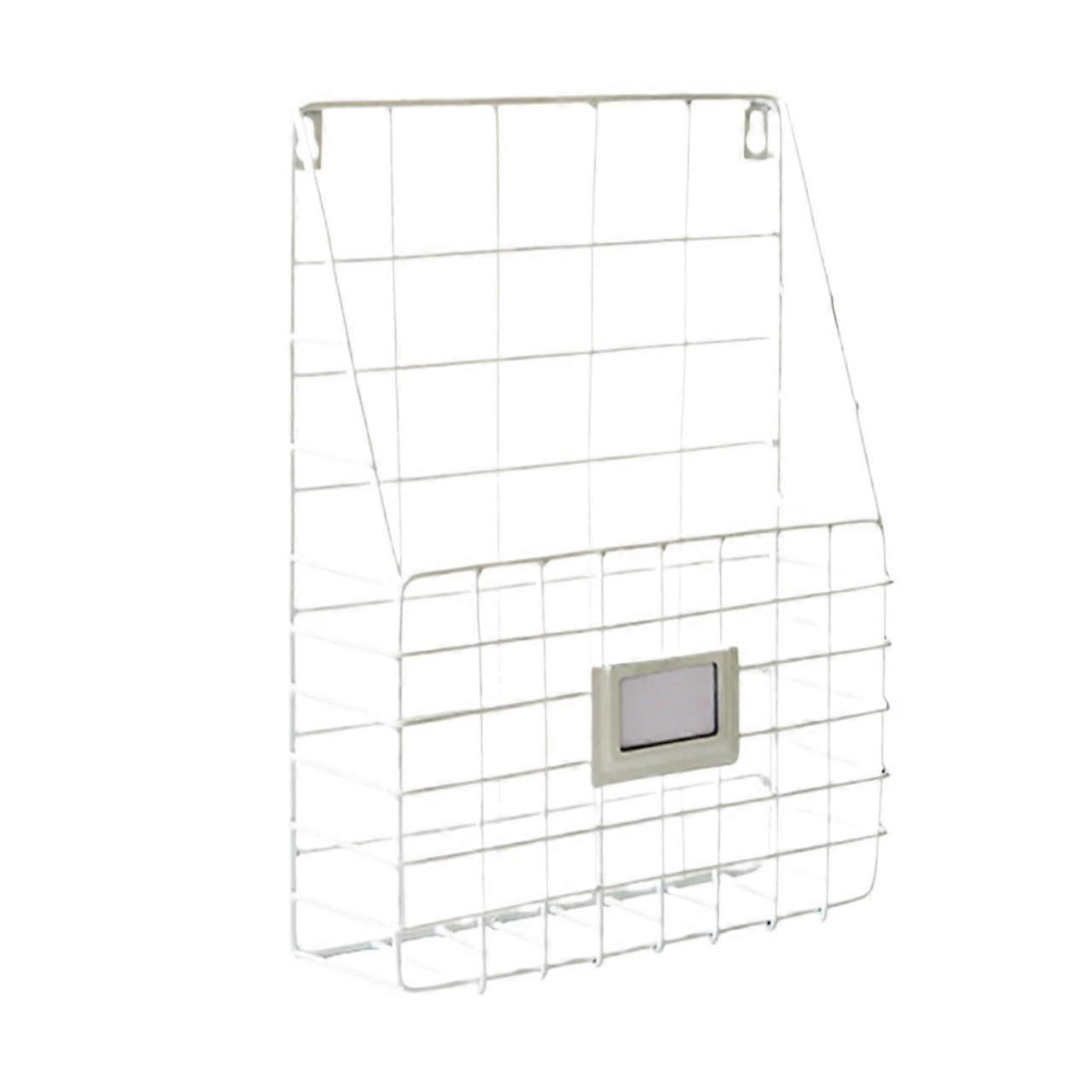 Wallmounted post wire basket, wallmounted magazine file holder, hanging document, foyer storage shelf (White)