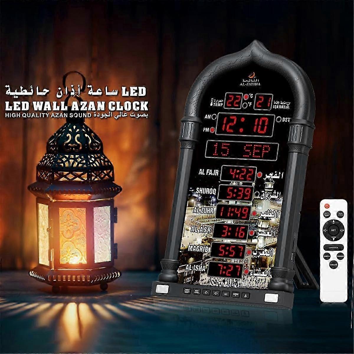 Azan Clock, LED Muslim Prayer Clock, Athan Wall Clock,Black