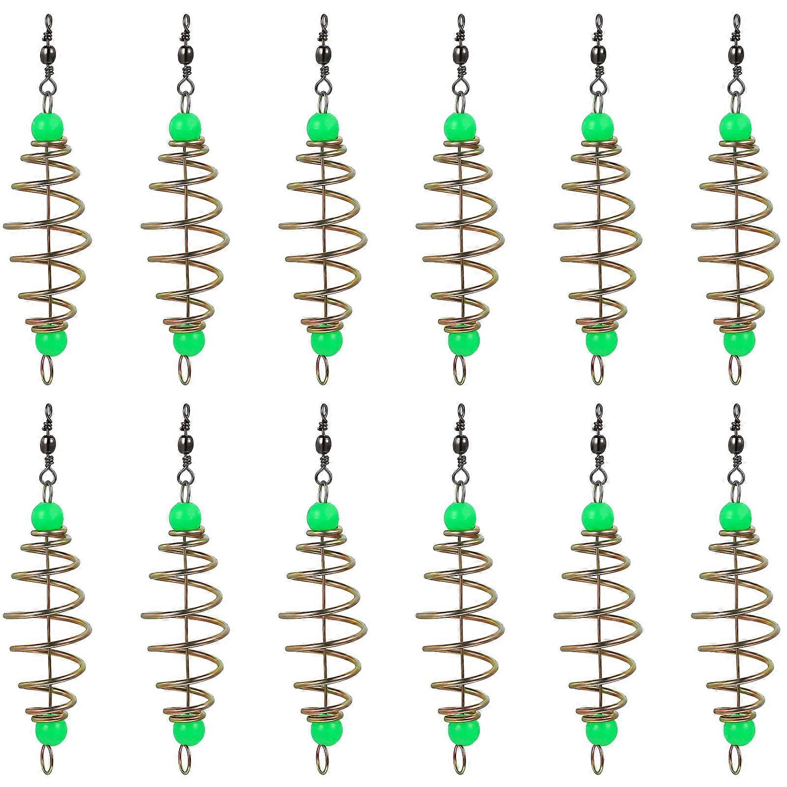 Fishing Feeder Bait Cages with Luminous Beads Olive Shape Spring Design 12 Pcs