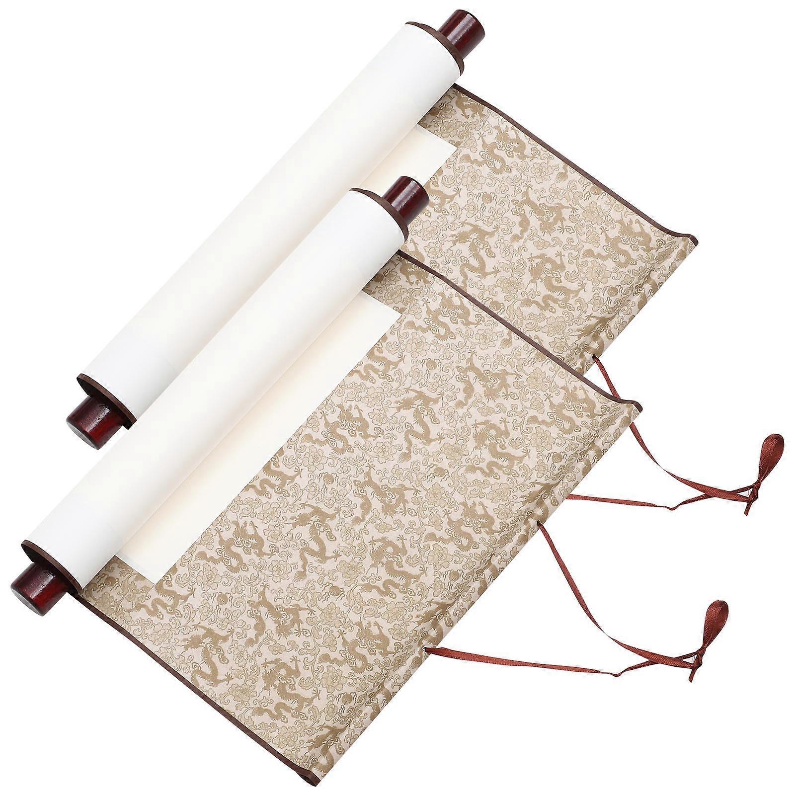 2pcs Mini Blank Chinese Scroll Paper for Calligraphy & Painting – Durable Rice Paper with Rods for Easy – Ideal for Beginners and Art Lovers