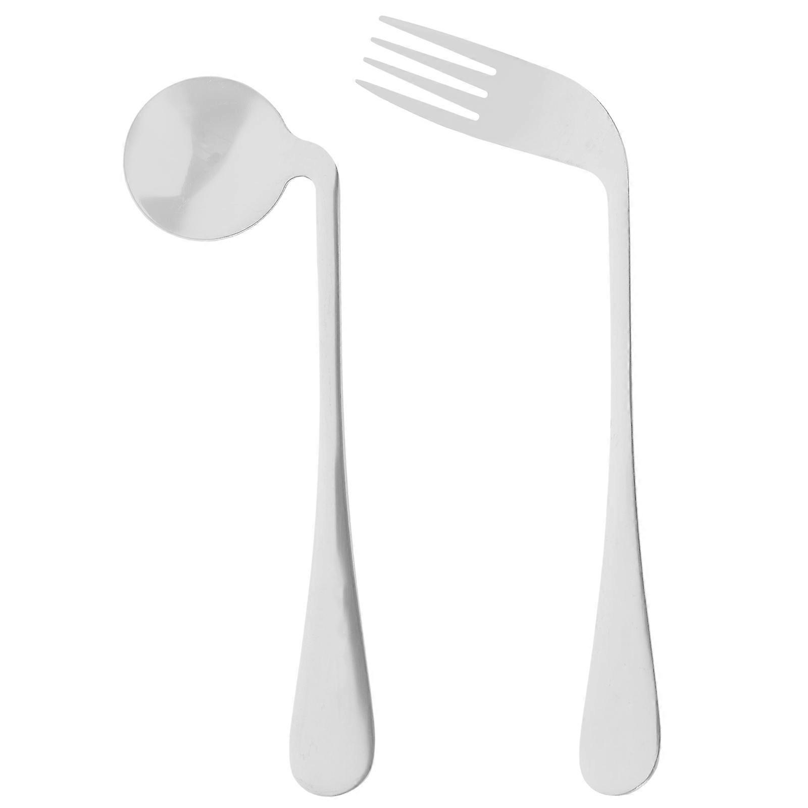 Handicap Forks And Spoons Angled Fork Spoon Set For Limited Upper Body Movement Silver 1Set