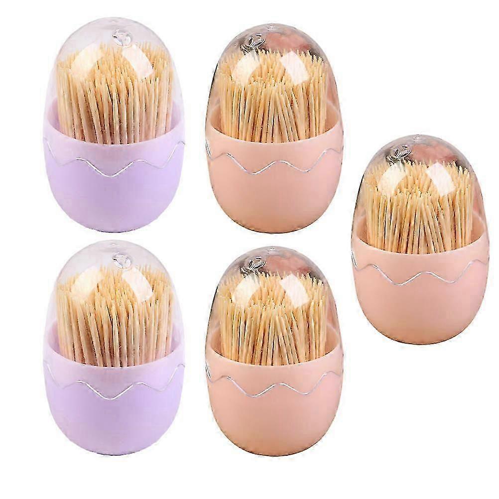 Multi-Functional Toothpick Box Egg Shape Plastic Material Easy Access Storage Container 5Pack