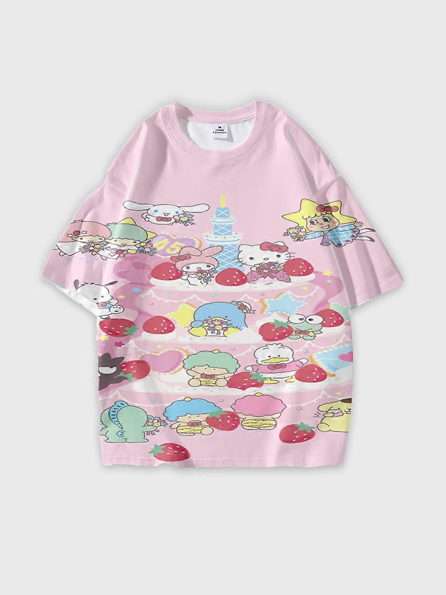 T-shirt round neck Cartoon Pattern loose short sleeve E1567