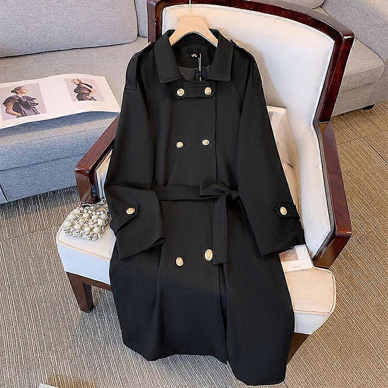 Women's Plus Size Trench Coat Medium Long Autumn Double Breasted Jacket