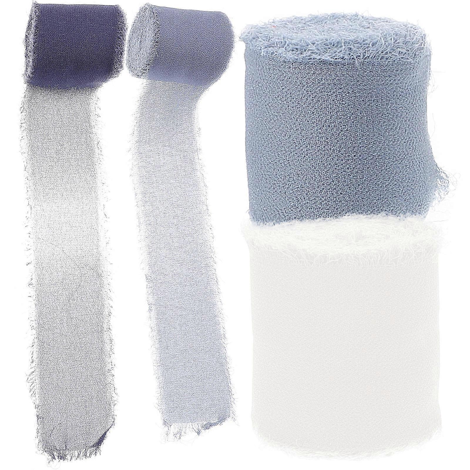 4 Rolls Delicate Blue & White Chiffon Ribbon for Wedding, Party & Craft Projects – Ideal for Bouquets, Invitations & Decorations