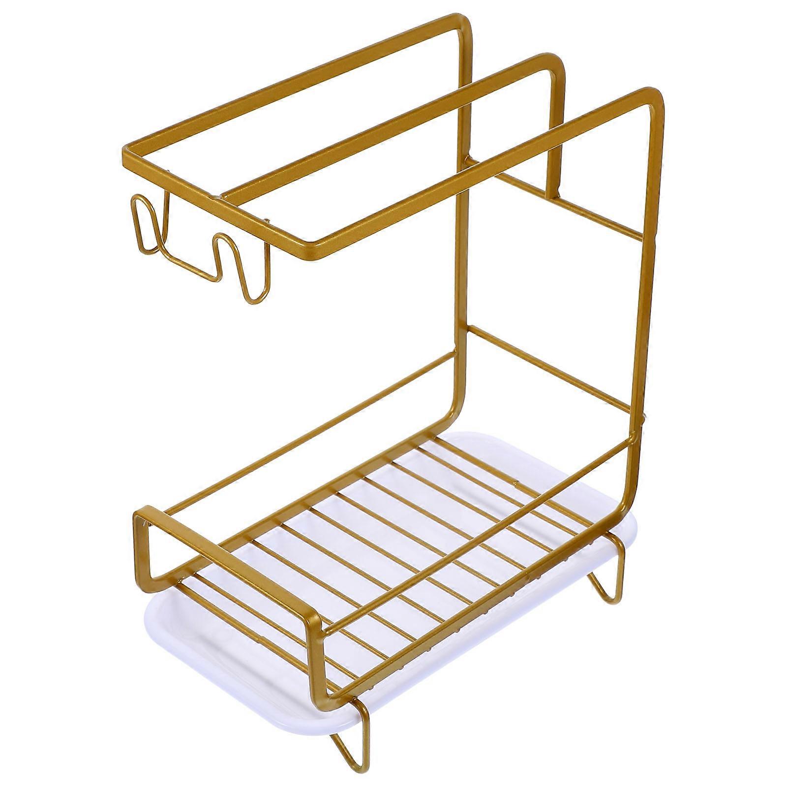 Golden Kitchen Draining Rack with Water Tray for Sponge and Dishcloth Organization Portable and Lightweight Perfect for Decor 1 Set