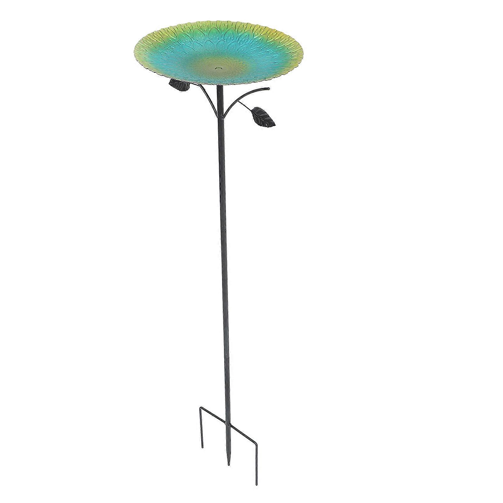 Bird Feeder and Bath with Stake for Small Birds Multifunctional Glass and Iron Design Assorted Color
