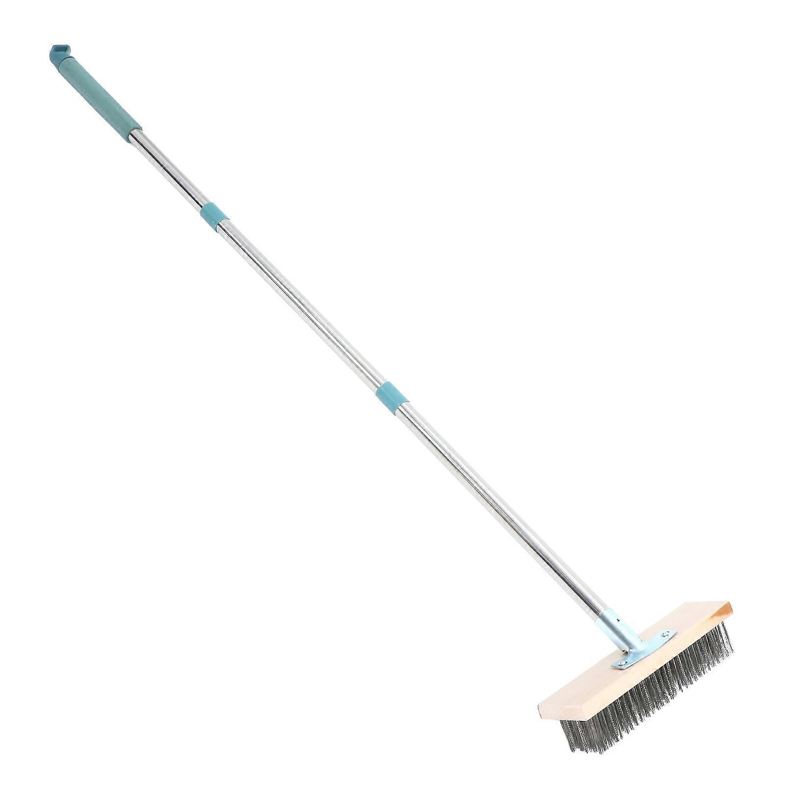 Stainless Steel Long Handle Scrub Brush Heavy Duty Wide Head Patio Cleaner for Tough Stains Rough Surfaces and Garden Moss Removal Ergonomic Design