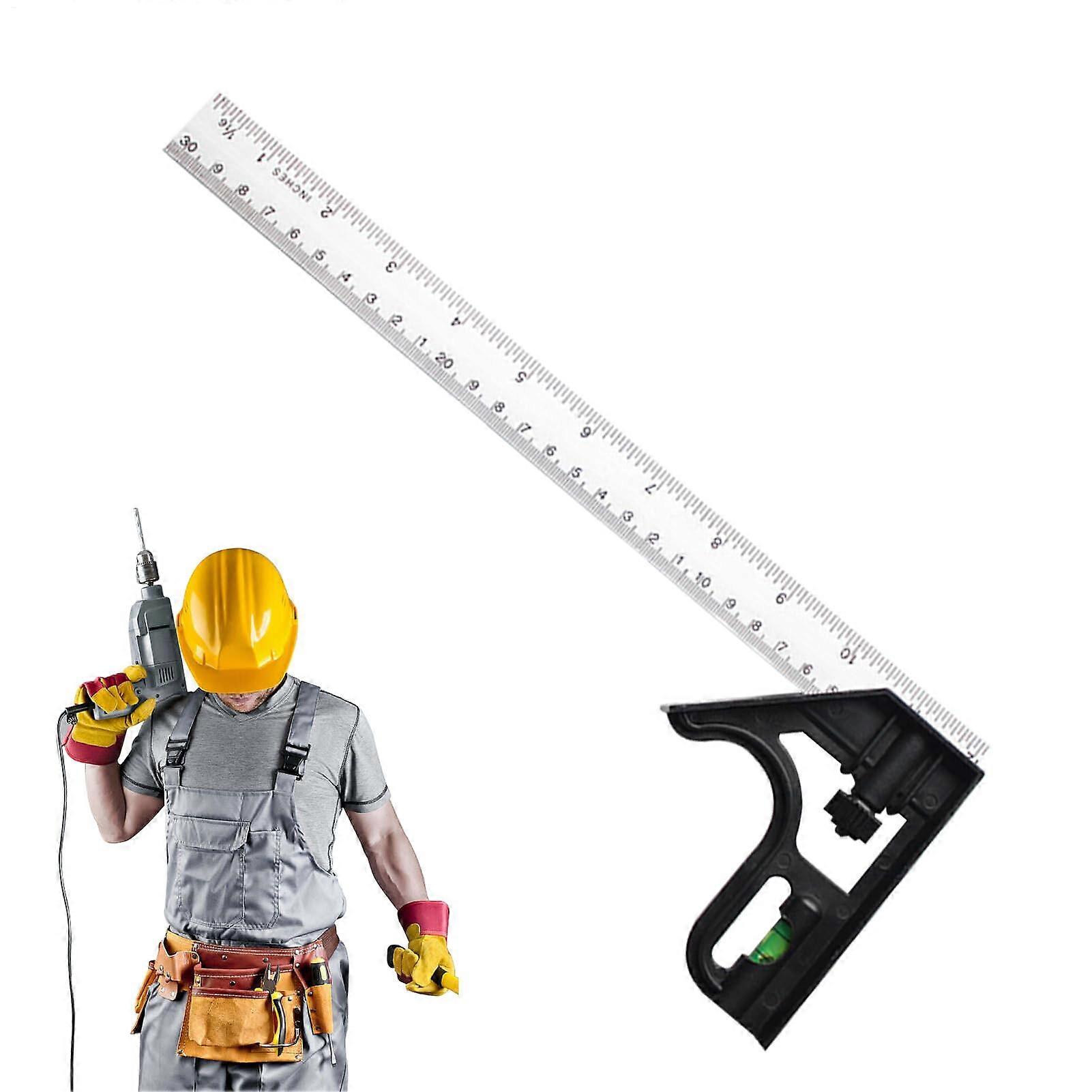 Kombination Square - Multi-Function Combo Square Carpentry Tool with Bubble Level, ABS Material, 90/45 Degree Measurement