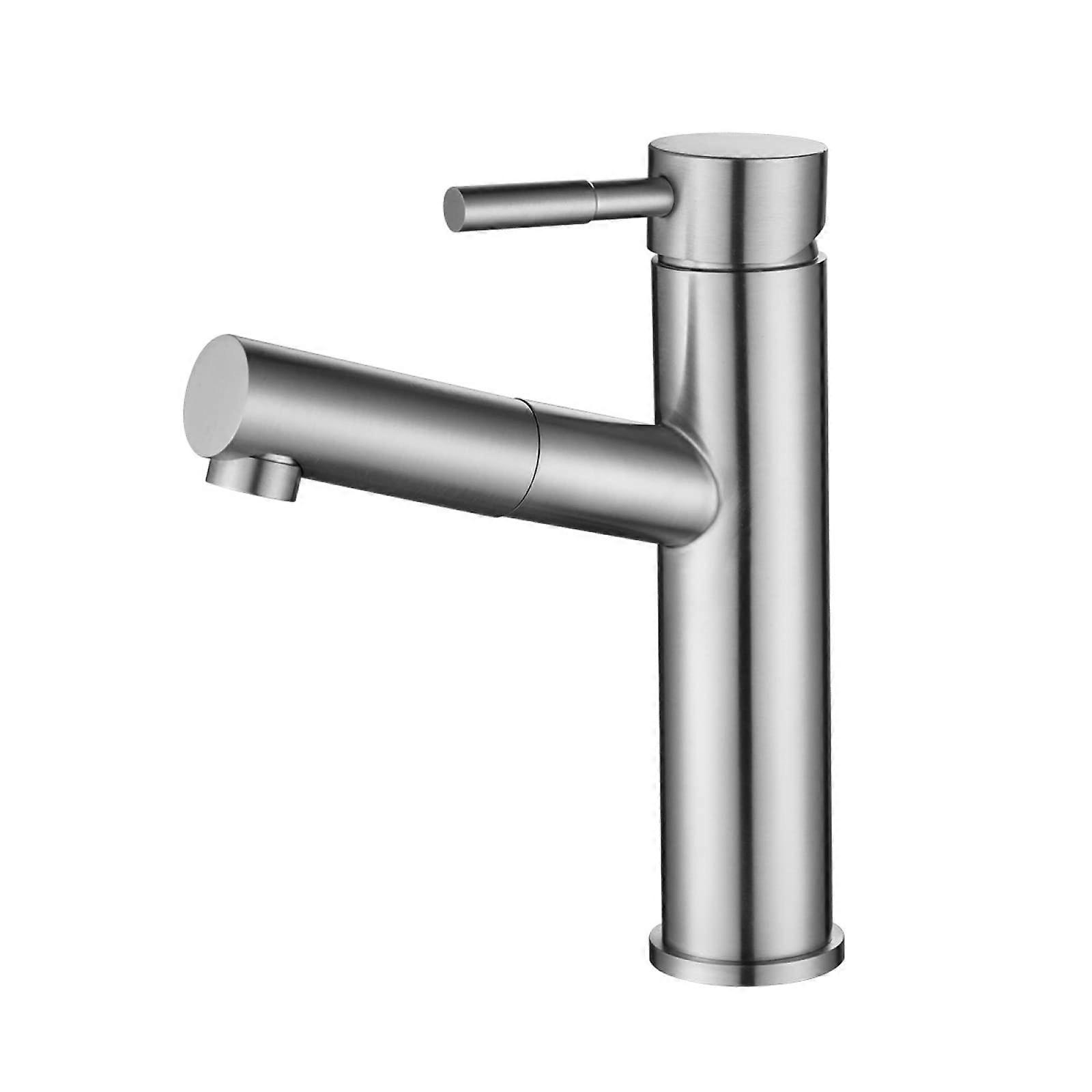 Extendable faucet for the bathroom, brushed stainless steel, 360° swivel, singlehandle mixer for hot and cold water.
