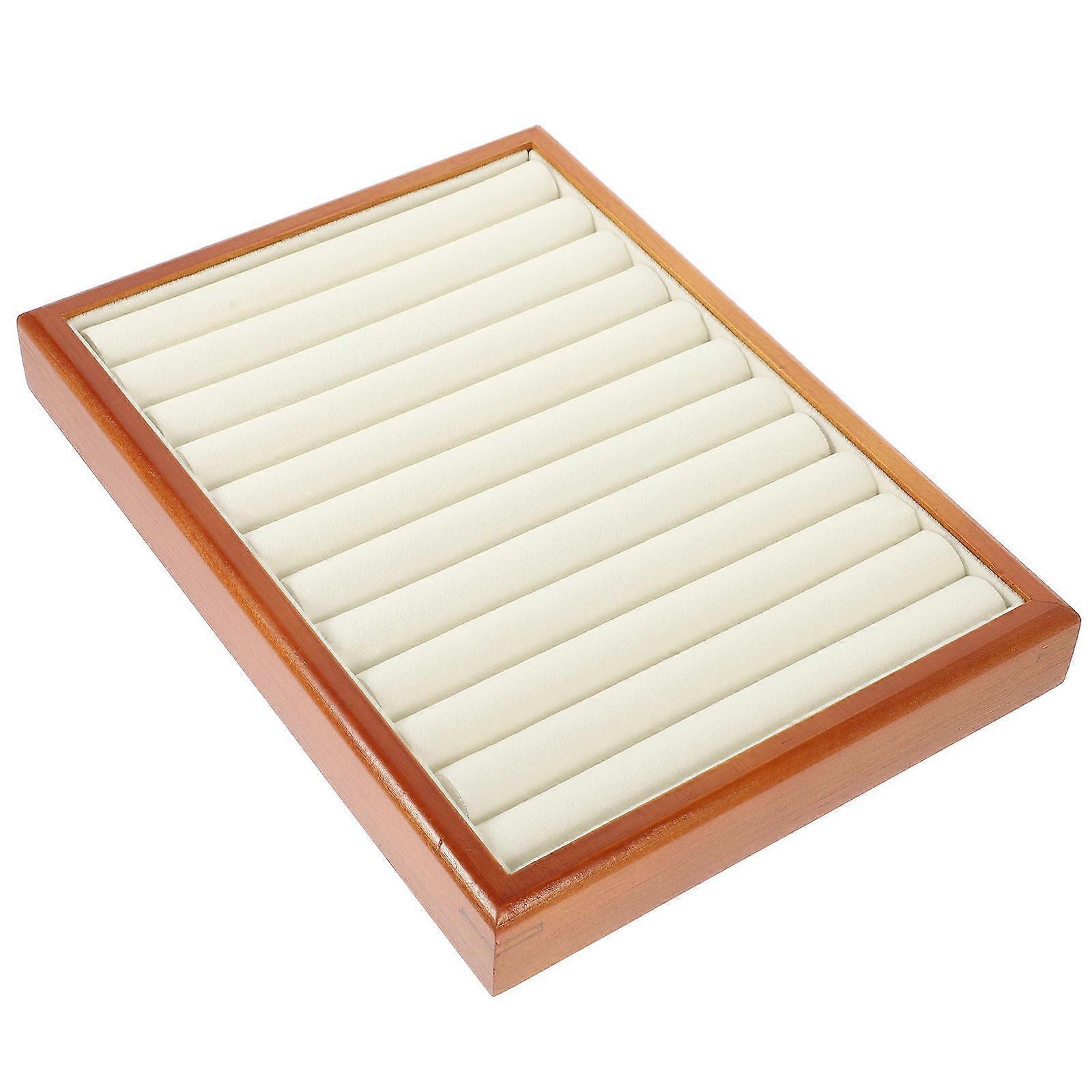Vintage Solid Wood Jewelry Display Tray with Velvet Lining – Scratch Resistant Organizer for Rings, Necklaces & Earrings, Versatile Desktop Storage