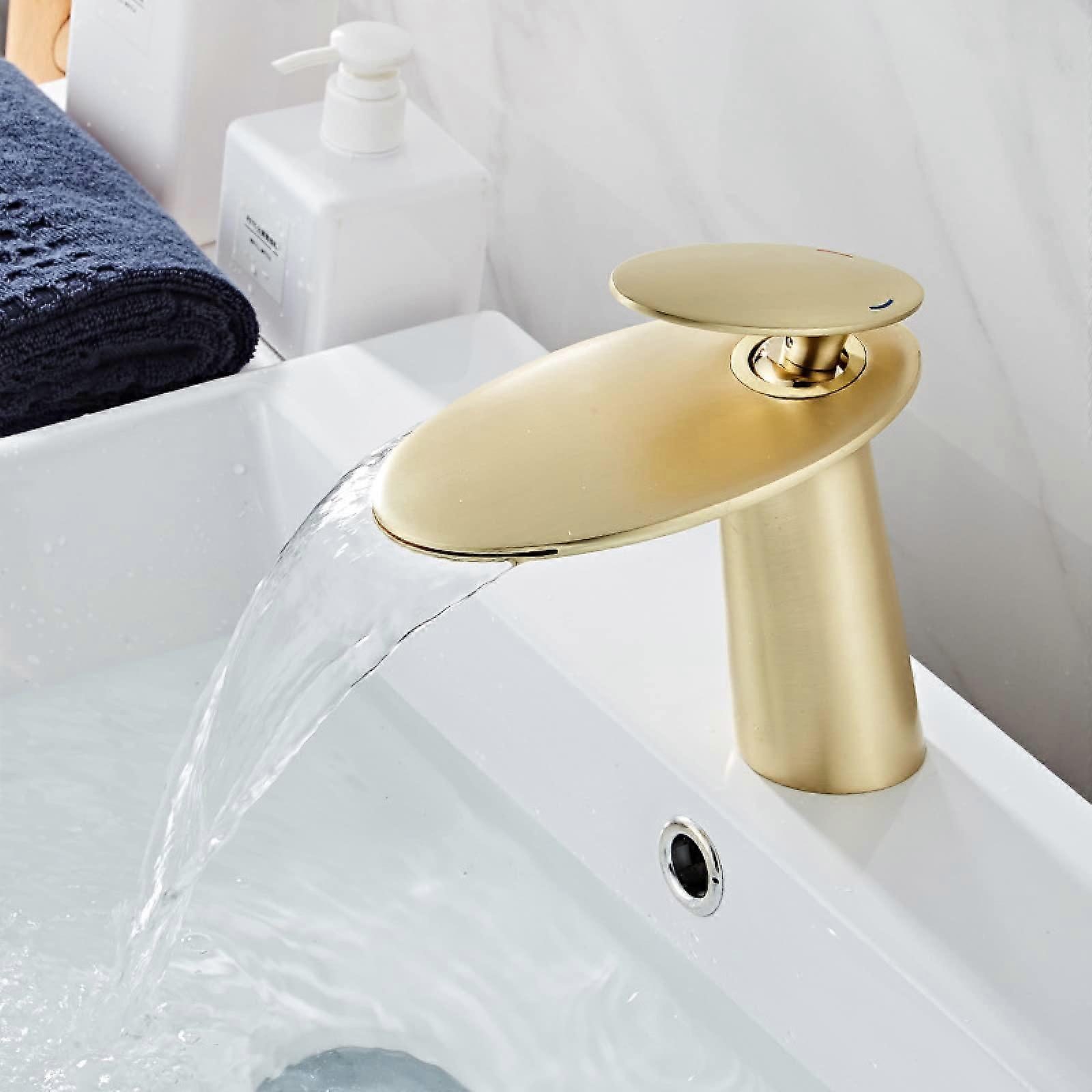 Waterfall sink faucet hot and cold gold sink full copper face faucet Ref: 7260