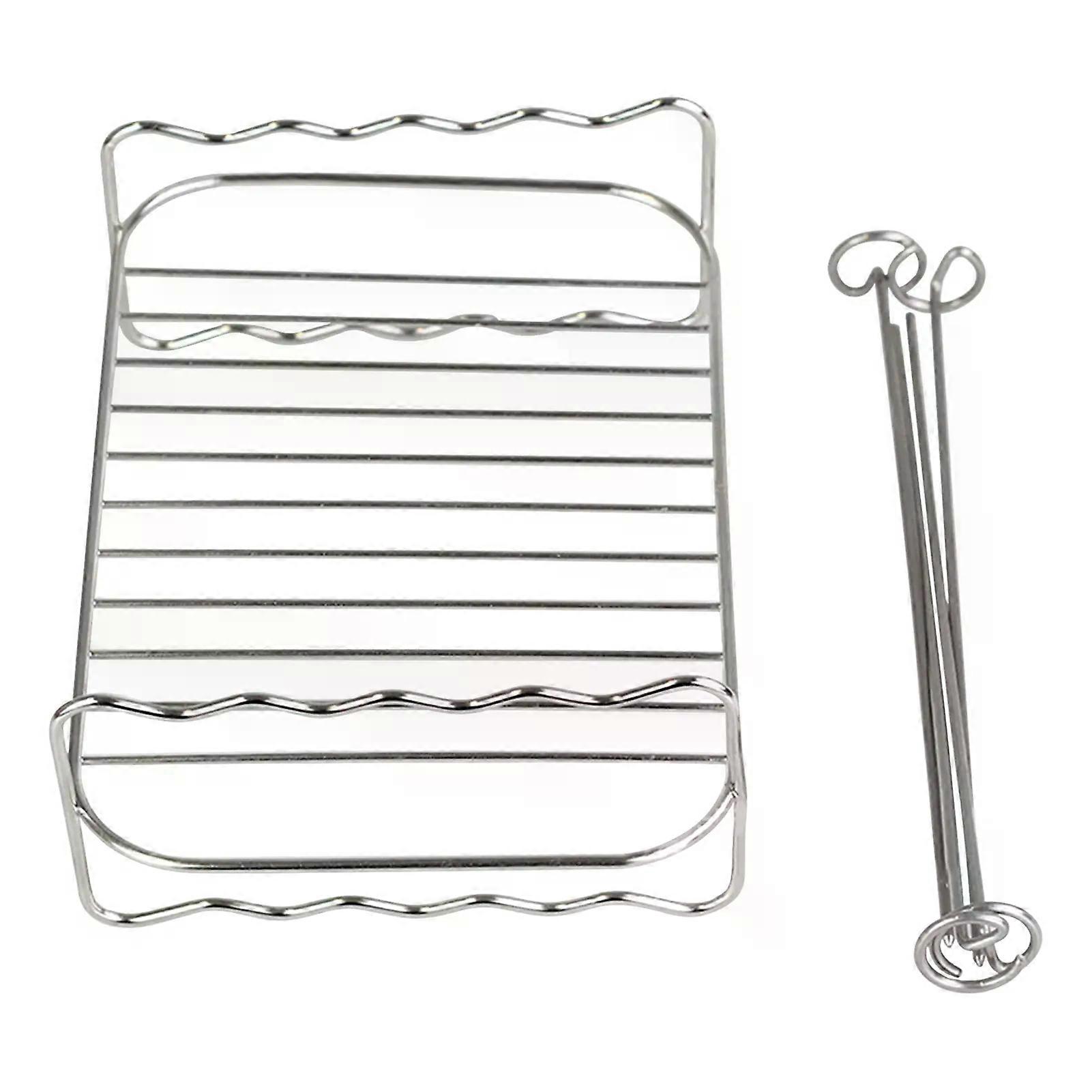 Stainless Steel Double Layer Rack Universal Baking Rack BBQ Rack with Skewers Baking Tray Fat-Free Air Fryer