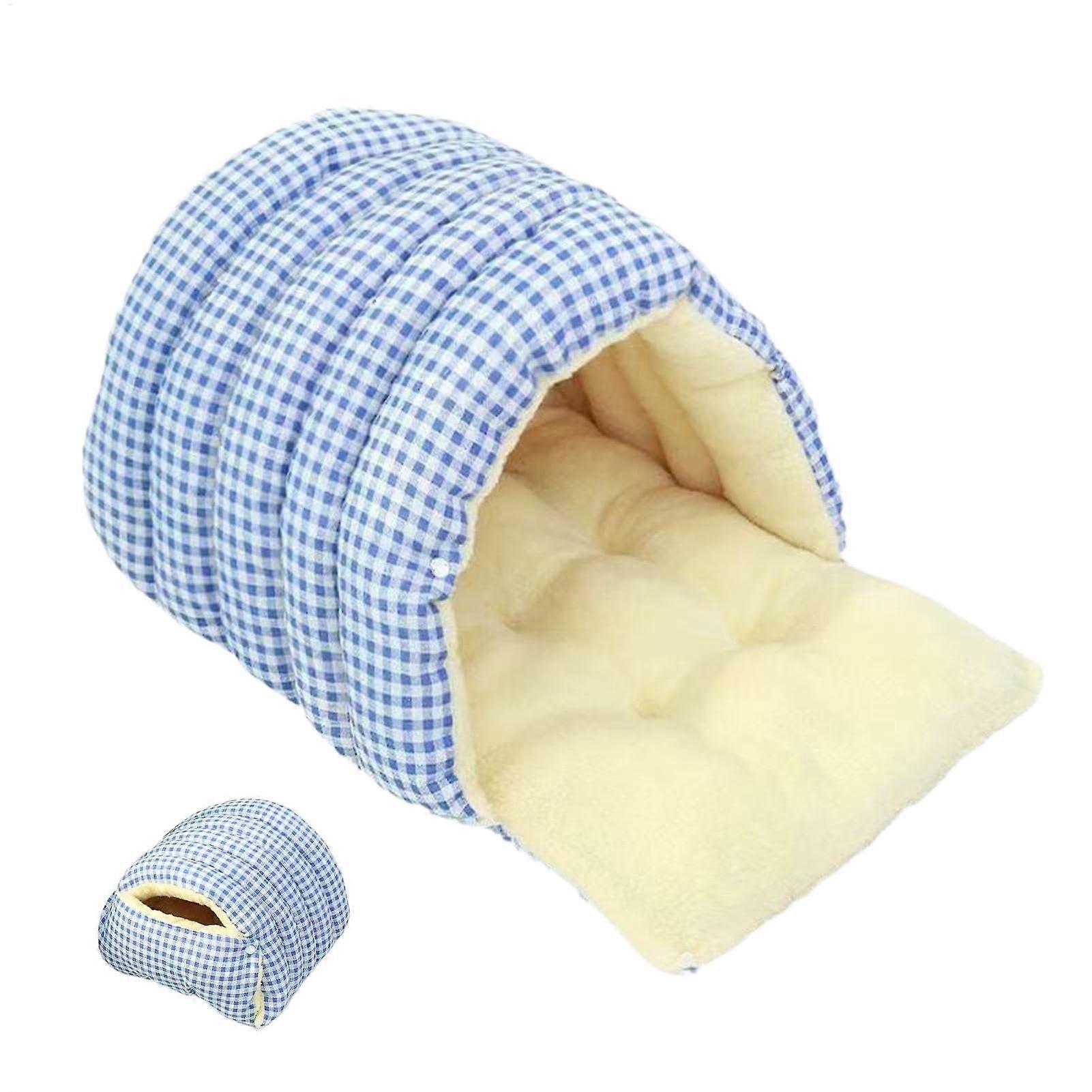 Dog Nest Calming Dog Bed - Soft Checked Cuddly Sleeping Nest for Small Dogs and Cats, Removable Cozy Pet Bed, Blue x S