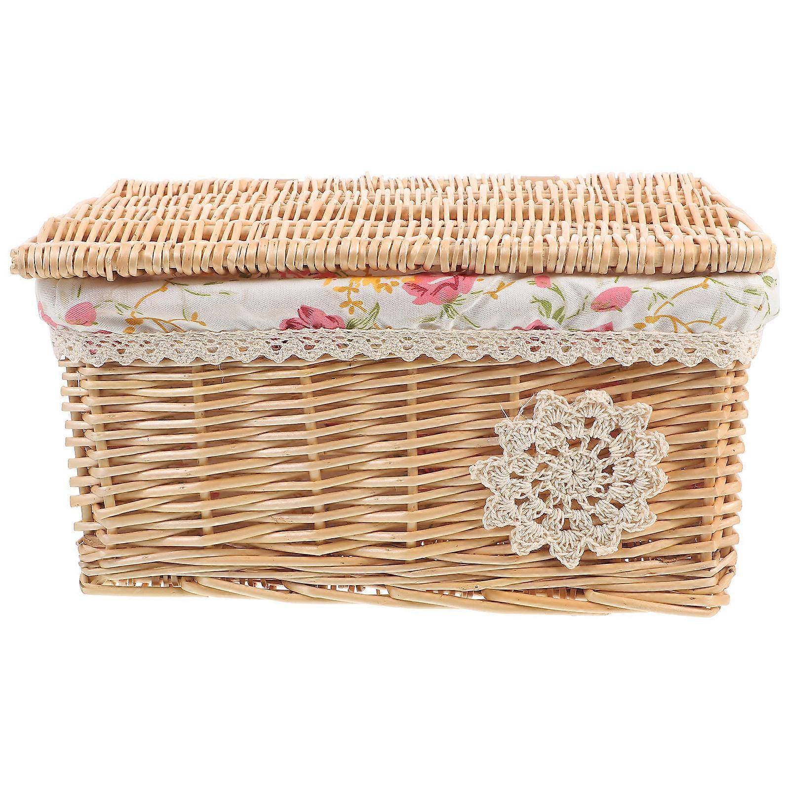 Decorative Wicker Storage Box With Lid For Friends Daily Use Storage 12.2X7.9X6.3in 1 Piece