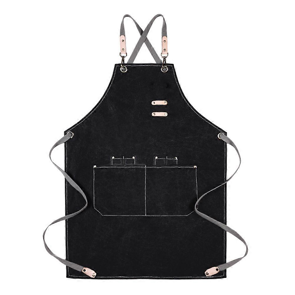 Canvas Apron Halter Adjustable Cooking Aprons with Pocket Black