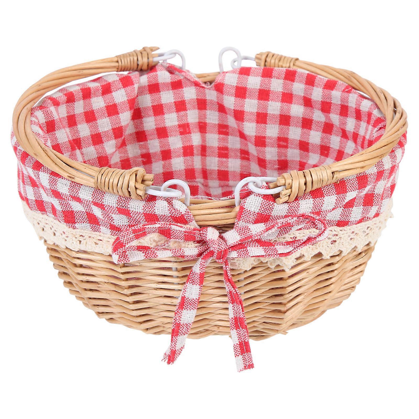 Woven Rattan Picnic Basket with Lining, Sturdy Handle, Portable Outdoor Storage for Snacks and Fruits, Small Decorative Basket for Garden and Home