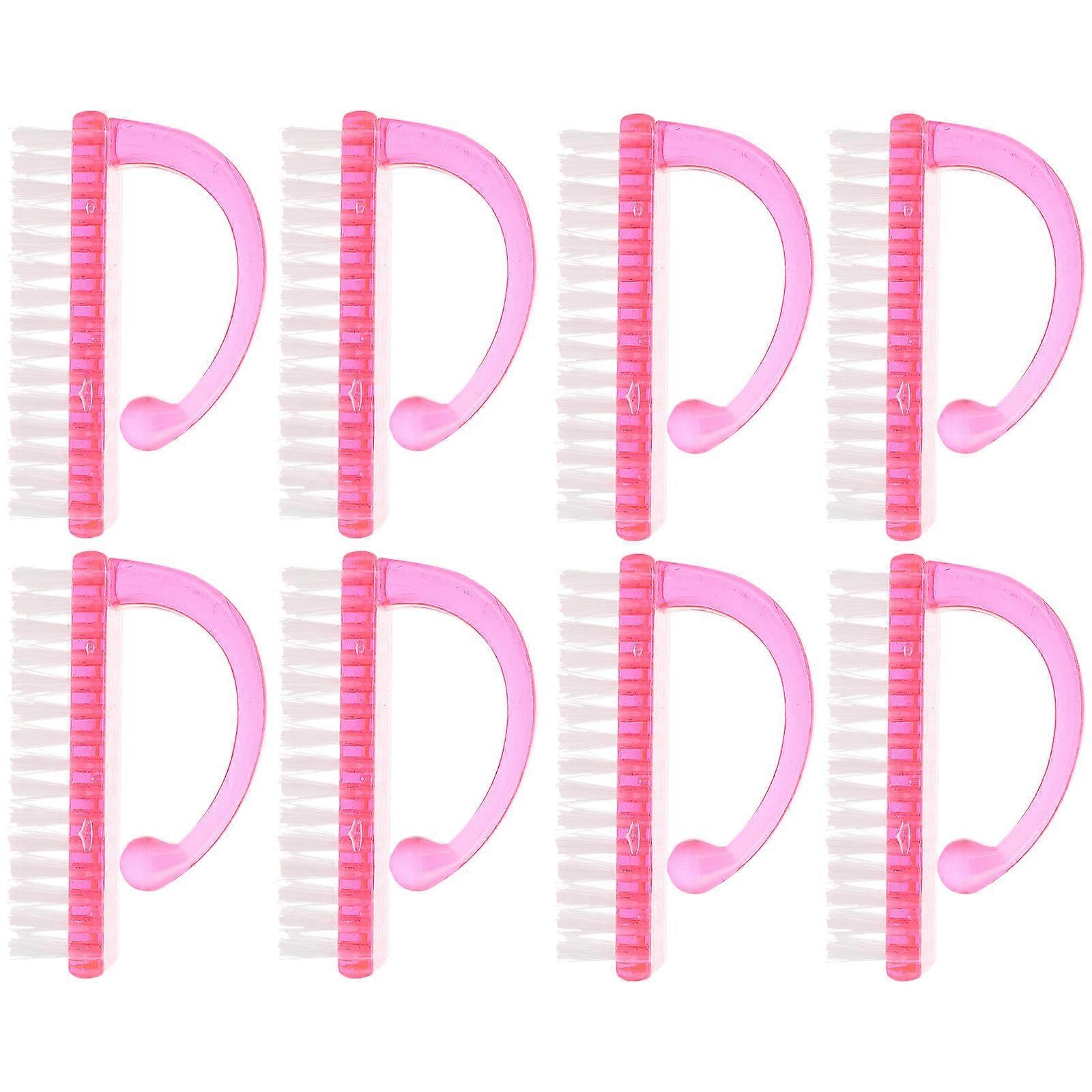 Pink Nail Scrub Brush Set for Manicure with Durable Plastic Handle 8pcs