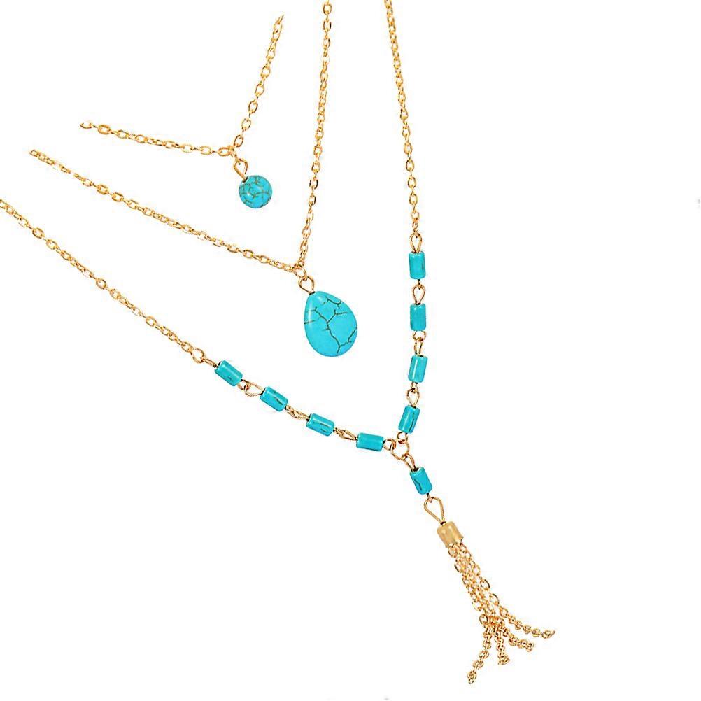 Turkoosi tupsukaulakoru boheemille tyylille naisille, juhlaan, sekoitettu väri, ruosteenesto, 1 pakkaus