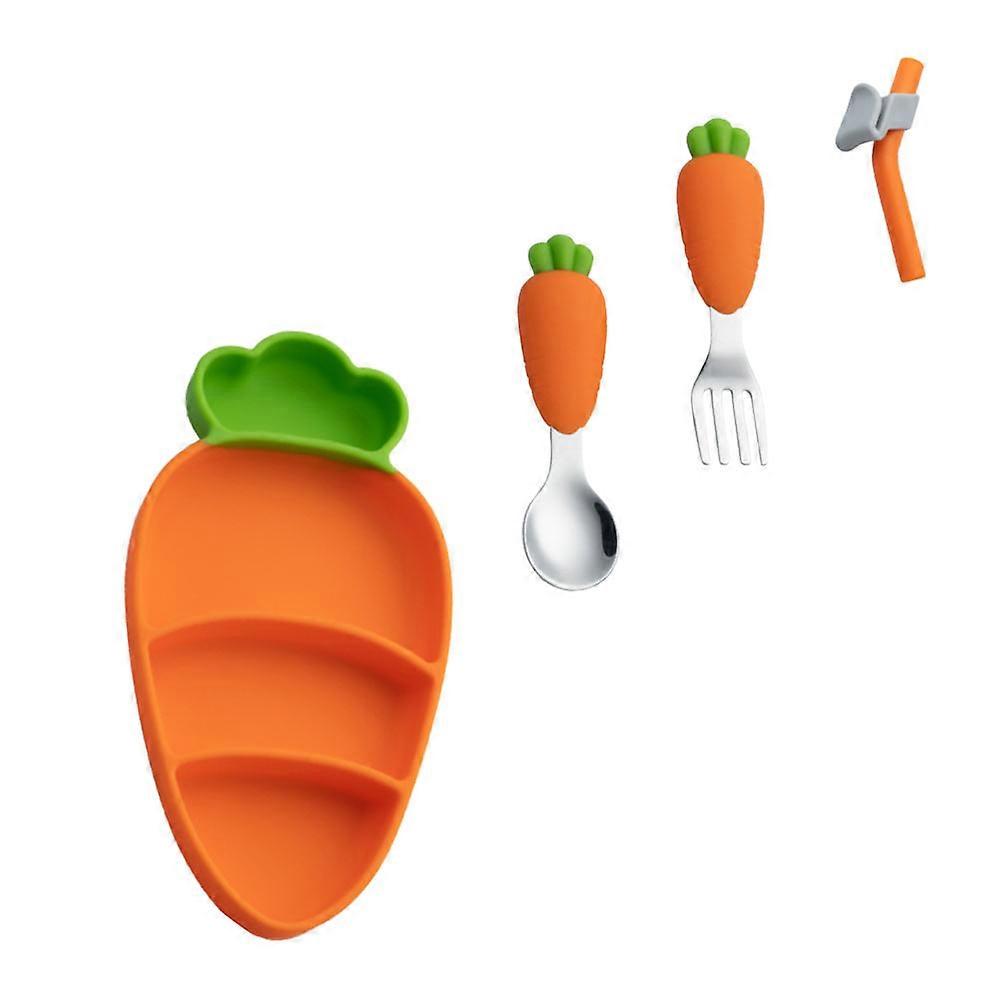 Adorável Conjunto de Pratos de Silicone com Garfo & Colher, Louça Segura & Fácil de Limpar para Desmame e Diversão na Hora das Refeições
