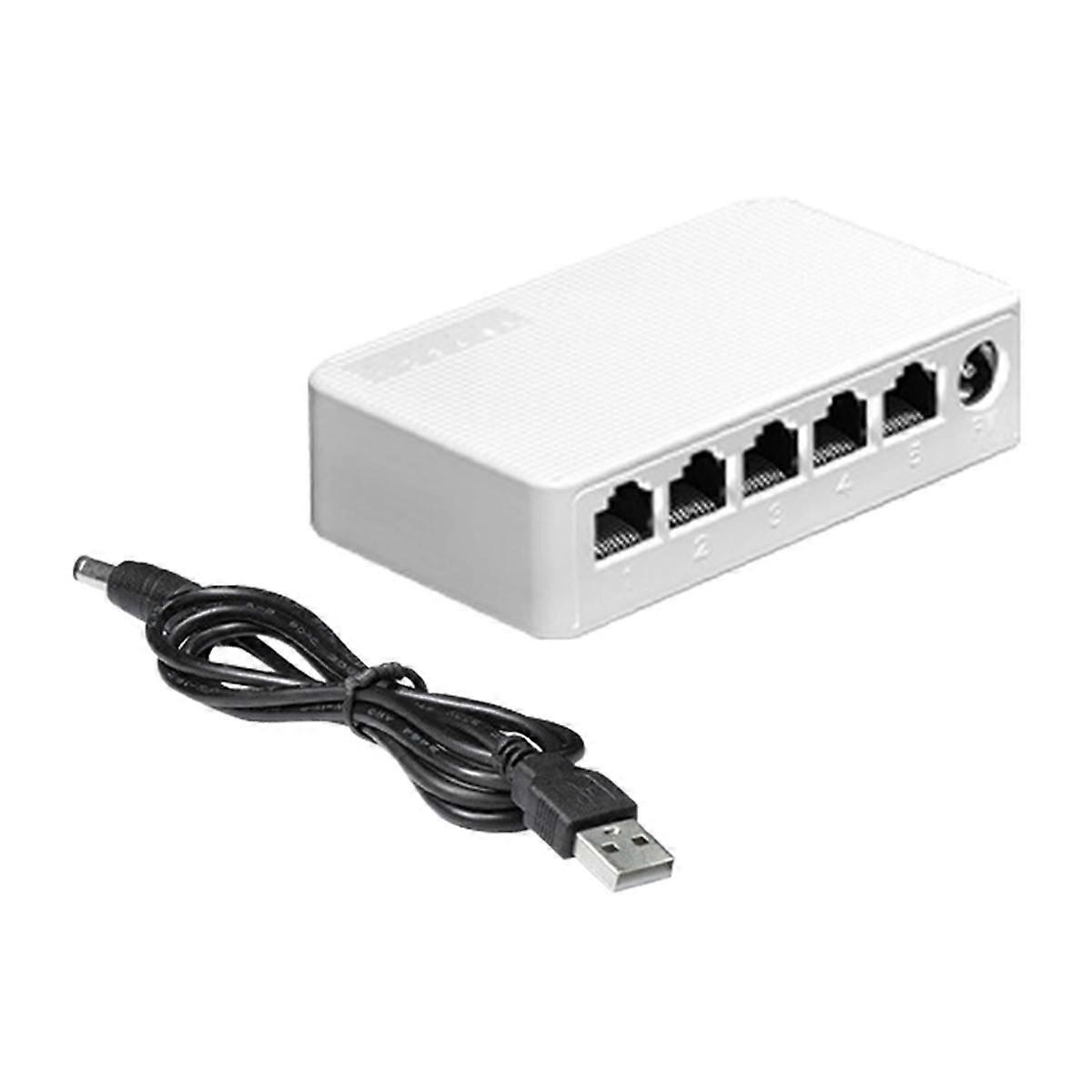 5 Port 100Mbps Ethernet Switch Mini Portable Network Hub Ethernet Splitter with USB Cable for Home Dormitory Office