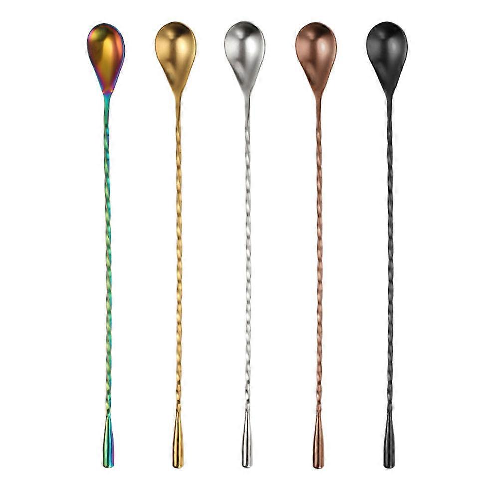 Cocktail Spoons 5Pcs Stainless Steel Double-End Long Handle Spoons For Mixing Drinks Home Use 30.1x2.8cm Ergonomic Feature