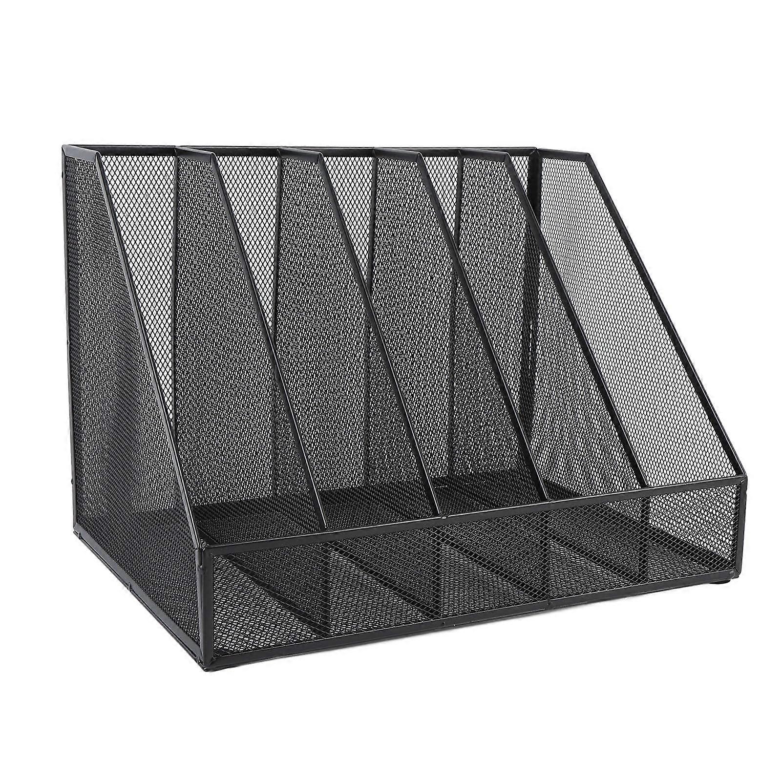 Desktop File Organizer Black Metal Mesh 5 Sections Vertical Desk Storage for Office School Home