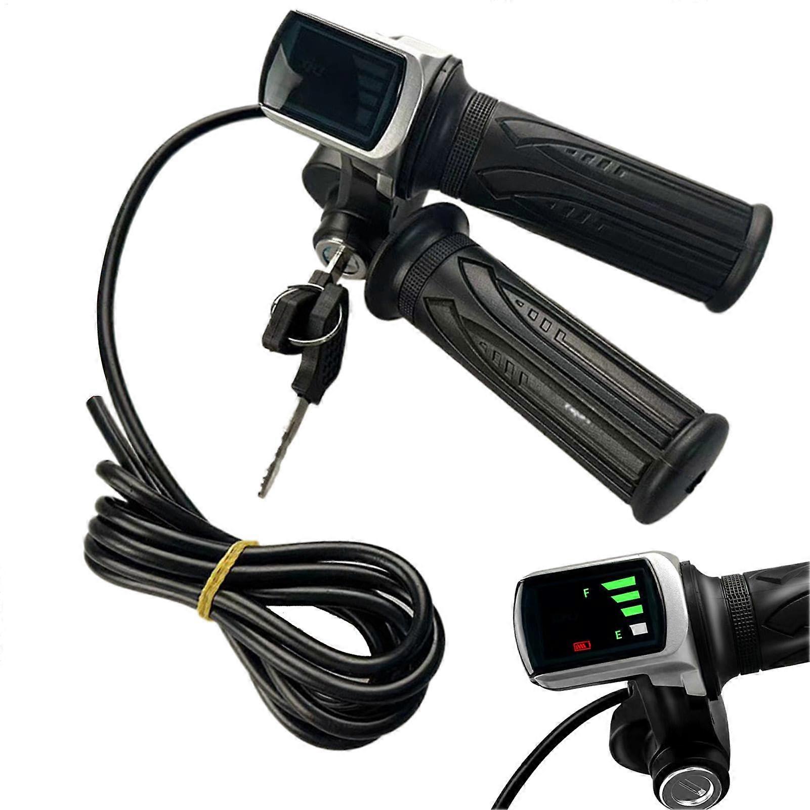 Electric Handle Throttle For 36V/48V Electric Scooters And Motorcycles, Gold Twist Grip With LCD Battery Voltage Display