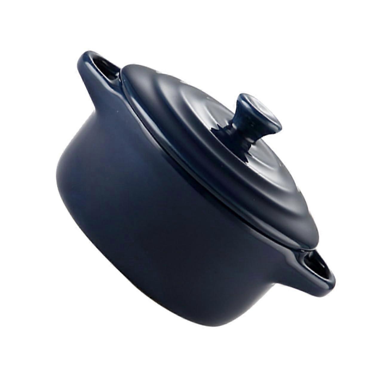 Ceramic Soup Bowl with Lid Microwave Safe Double Capacity Dark Blue for Stews and Soups Kitchen Use