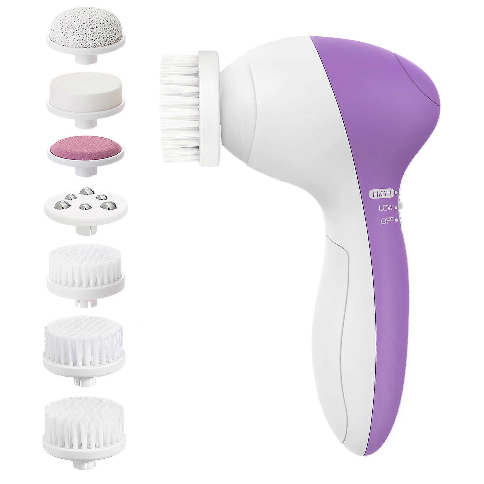 Electric Facial Cleansing Brush Coslus 7-in-1 Face Cleansing Brush for Bathroom Shower Travel Use Silicone Plastic Purple with Replacement Heads 1Pcs