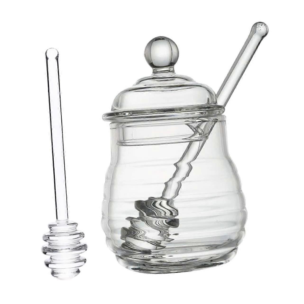 Honey Pot and Glass Honey Jars Set with Wooden Dipper for Kitchen Storage and Home Organization 16 oz Capacity