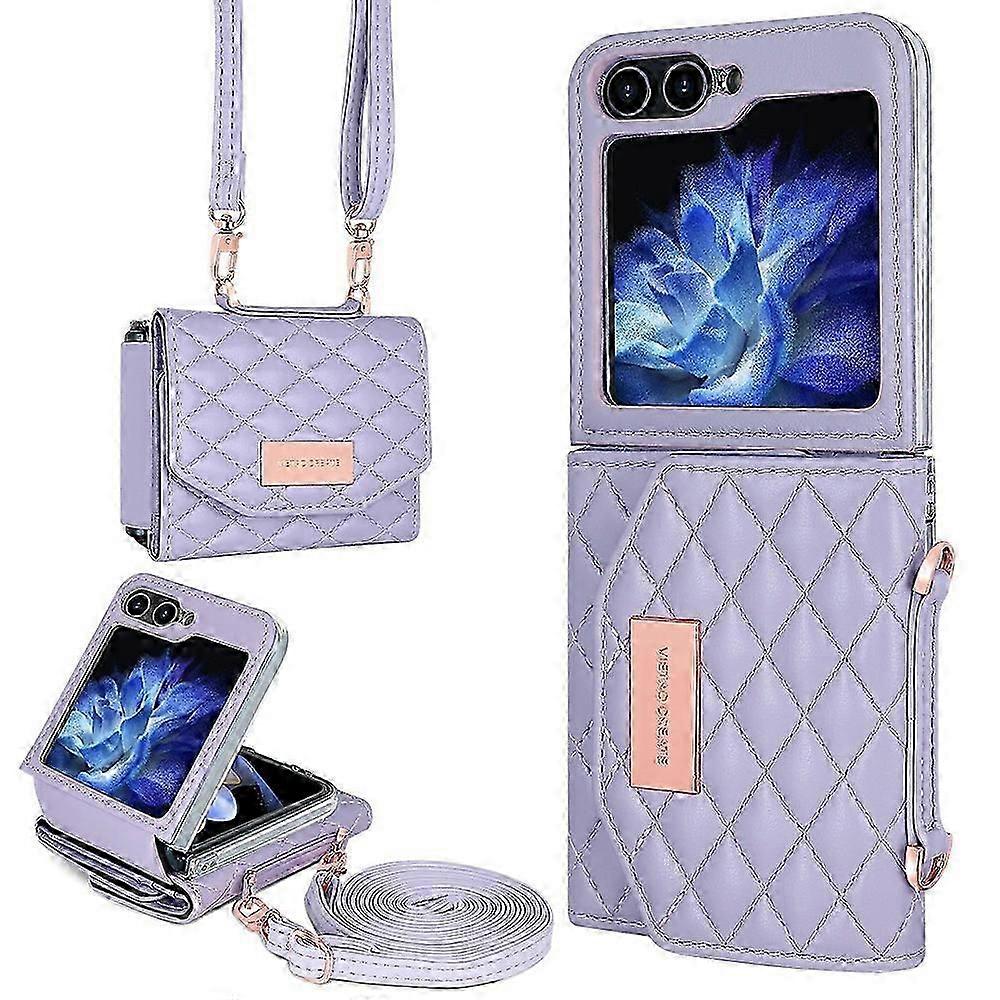 For Samsung Galaxy Z Flip7 FE 5G/ Z Flip6 5G/ Z Flip5 5G Case with Shoulder Strap PU+PC Wallet Phone Cover Built-In Back Screen Film