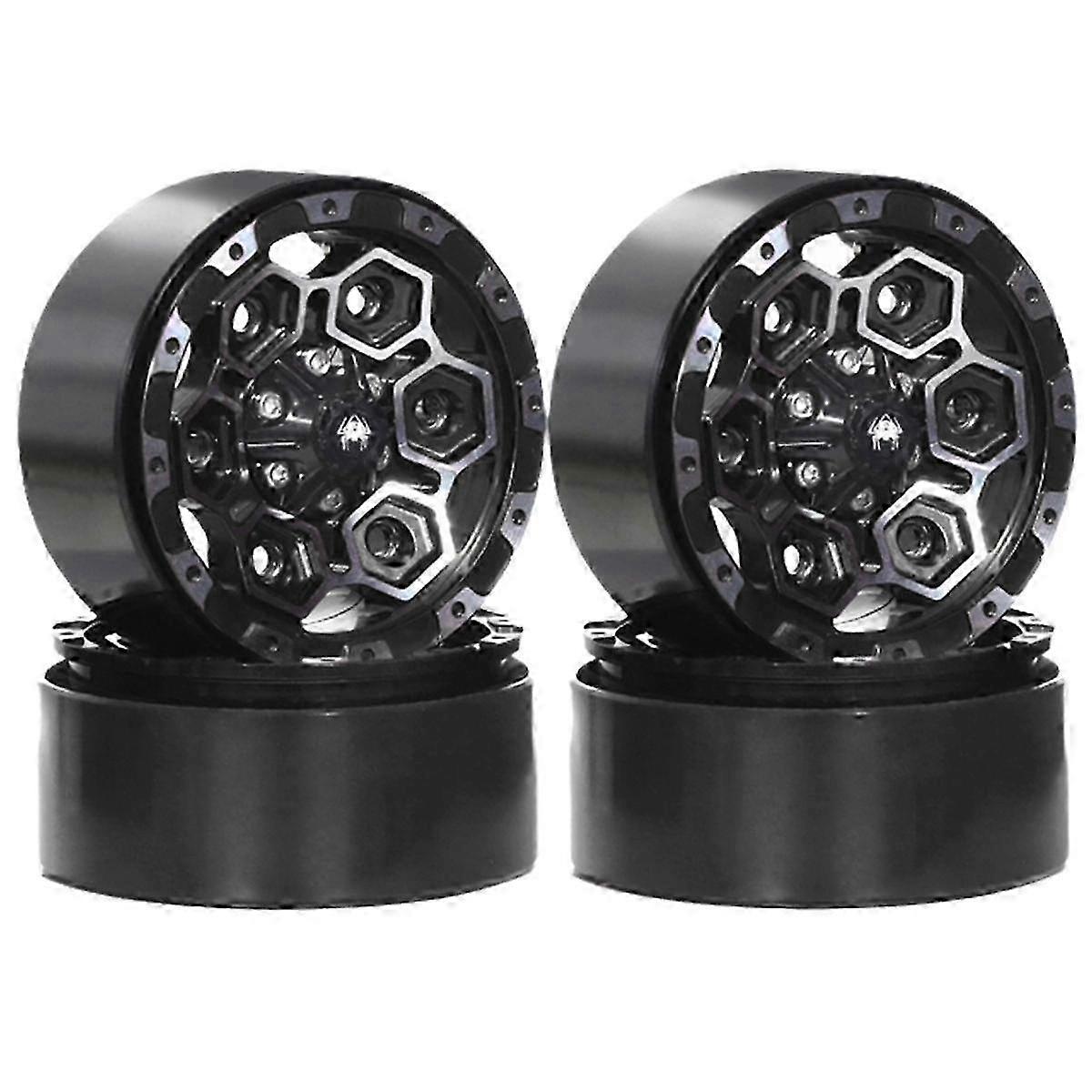 New 4Pcs Metal Beadlock Wheel Rim Hub for 1/10 RC Crawler Car - Compatible with Axial SCX10 Pro, Capra TRX4 and Redcat Black Wheel Hubs