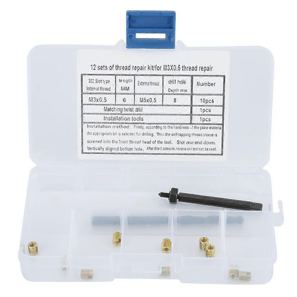 12PCS M3 x 0.5 Thread Repair Kit Self Tapping Thread Inserts Tool Set