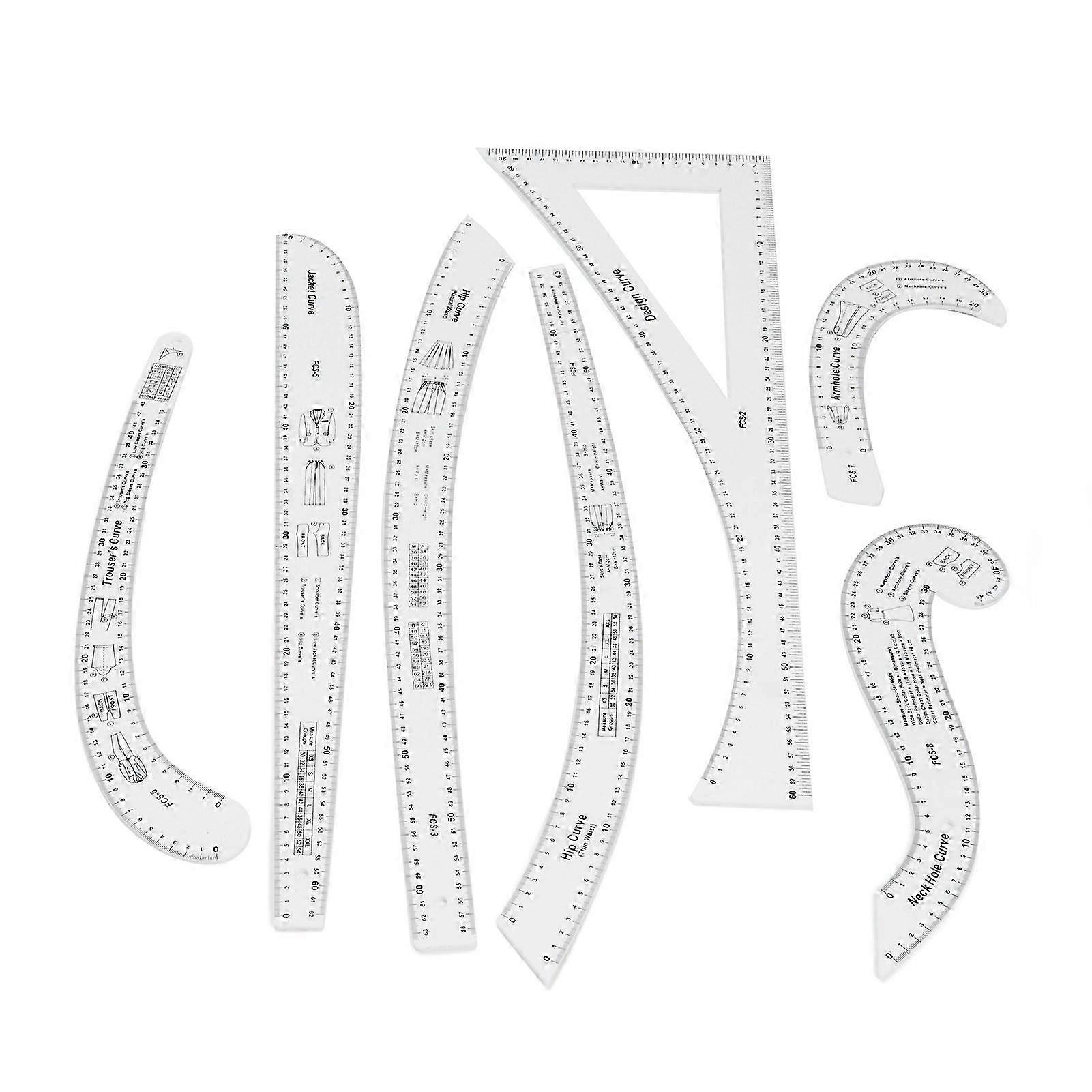 7Pcs Sewing Ruler Tailor Set Clear High Accuracy Scale Fashion Pattern Design Ruler Set for Making Pattern Drafting--1