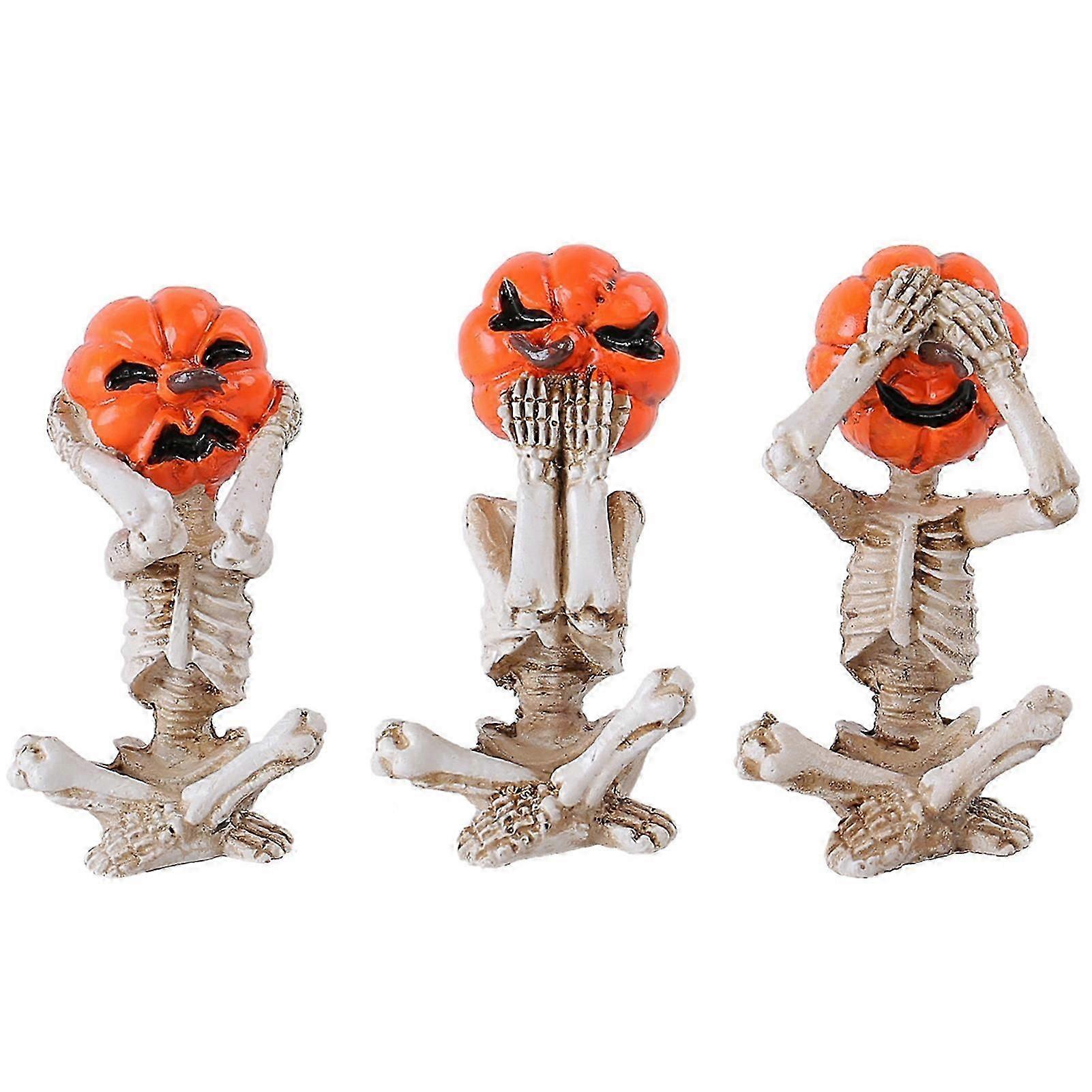 3pcs Halloween Pumpkin Skeleton Decor Halloween Cute Tiny Pumpkin Ghost Figurine