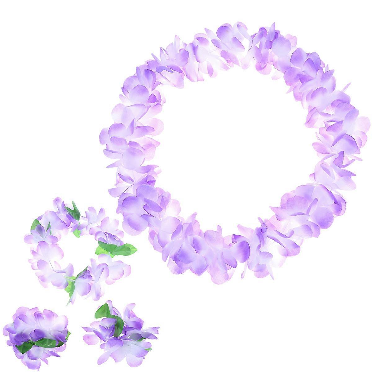 Summer Pool Accessories Hawaiian Garland Necklace Bracelets Purple 1Set Repeated Use Comfortable to Wear 4Pcs