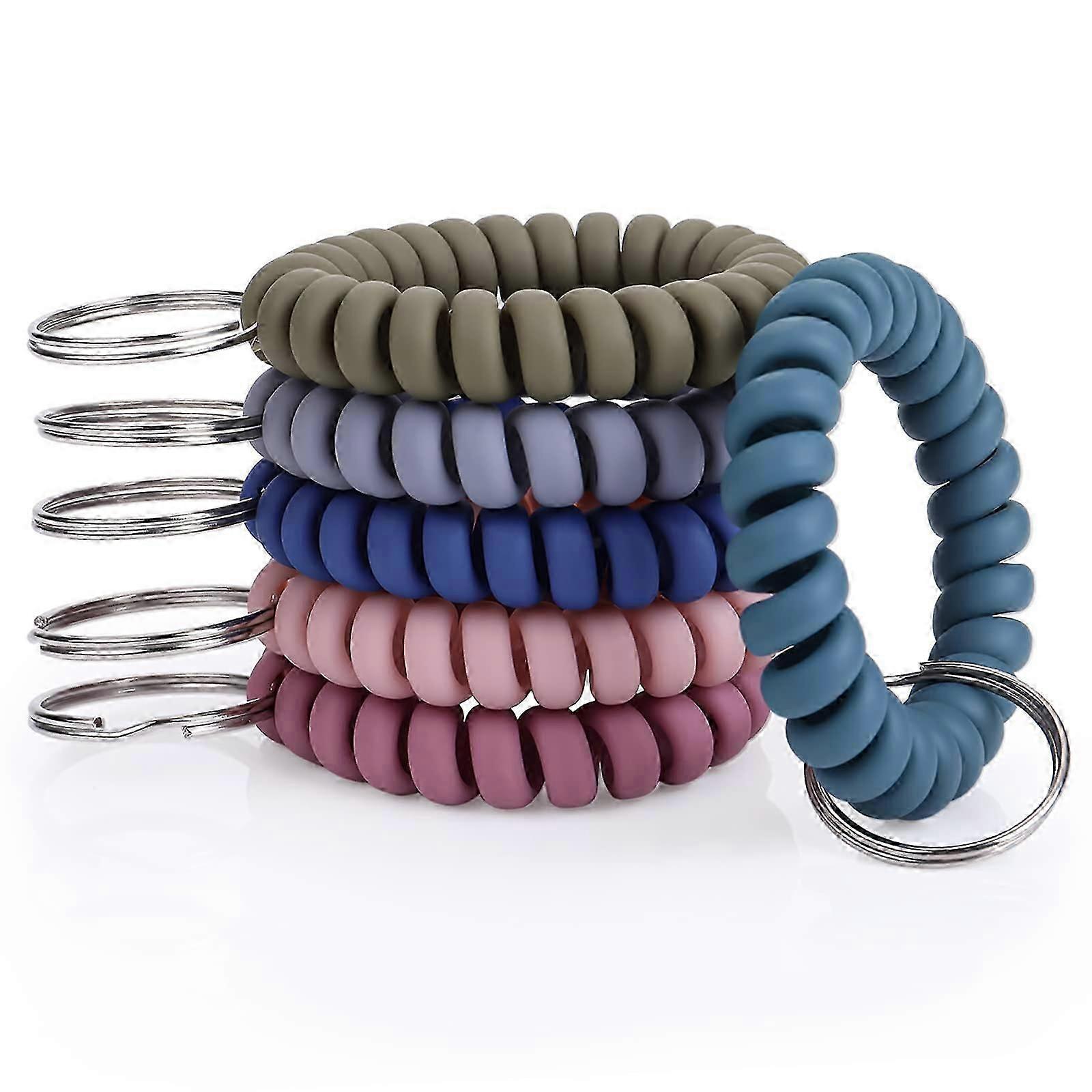 6 Color Wrist Keychain Plastic Spring Transparency Flexible Spiral Coil Stretchable Spring Wristband Key Ring