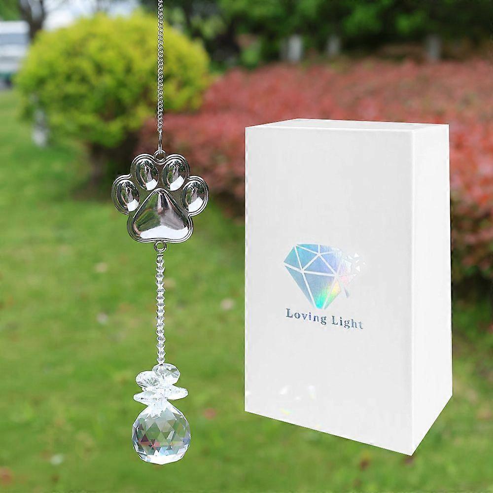 Pet Memorial Gifts for Dogs, Loss of Cat Sympathy, Remembrance Bereavement Crystal Suncatcher with Natural Cat's Eye Stone Paw, Rainbow Bridge Memoria