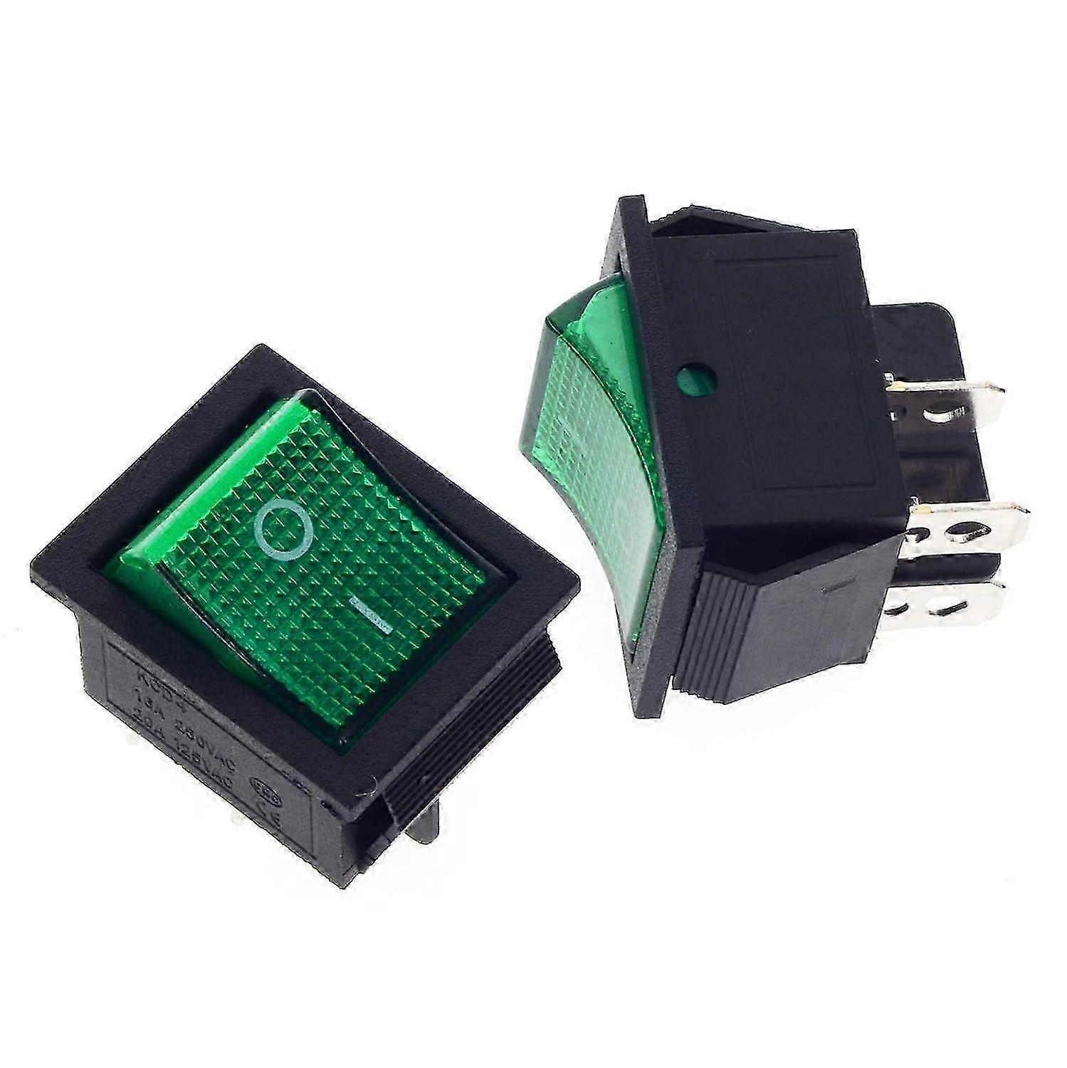 4pcs AC DPST 4 Pin 2 Position On/Off 20A/125V 15A/250V Green LED Light Lighted Boat Rocker Switch