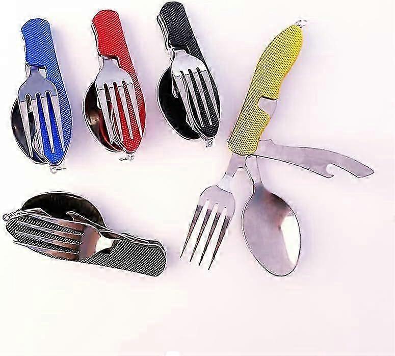 Stainless Steel Spoon, Fork, Knife & Bottle Opener 4-in-1 Camping Foldable Multifunctional Tableware,for Outdoor/Camping/Travel
