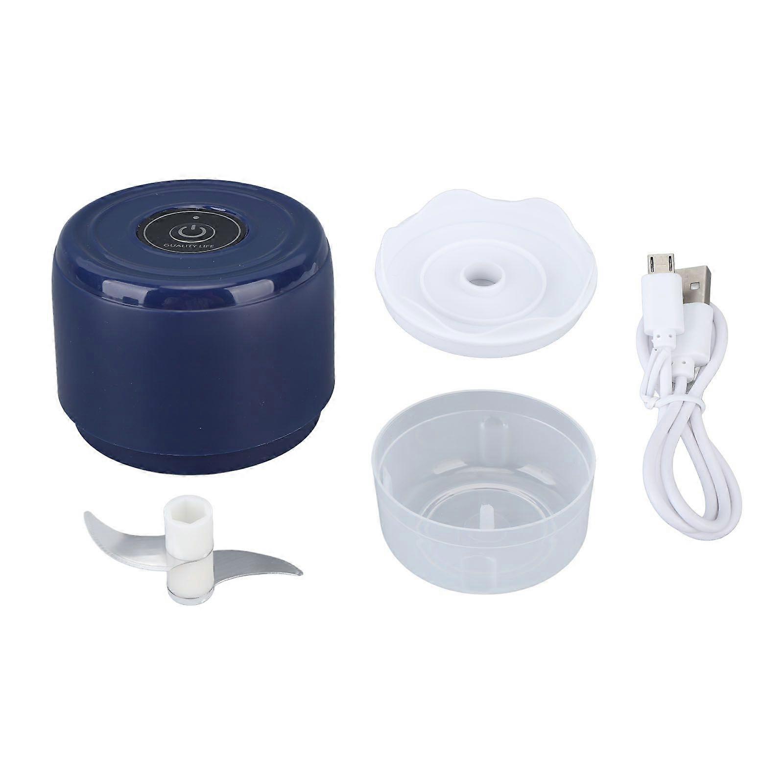 Electric Garlic Chopper Mini Cordless Waterproof Portable Food Processor for Onions Ginger Camping 100ml USB Charging 5V Blue