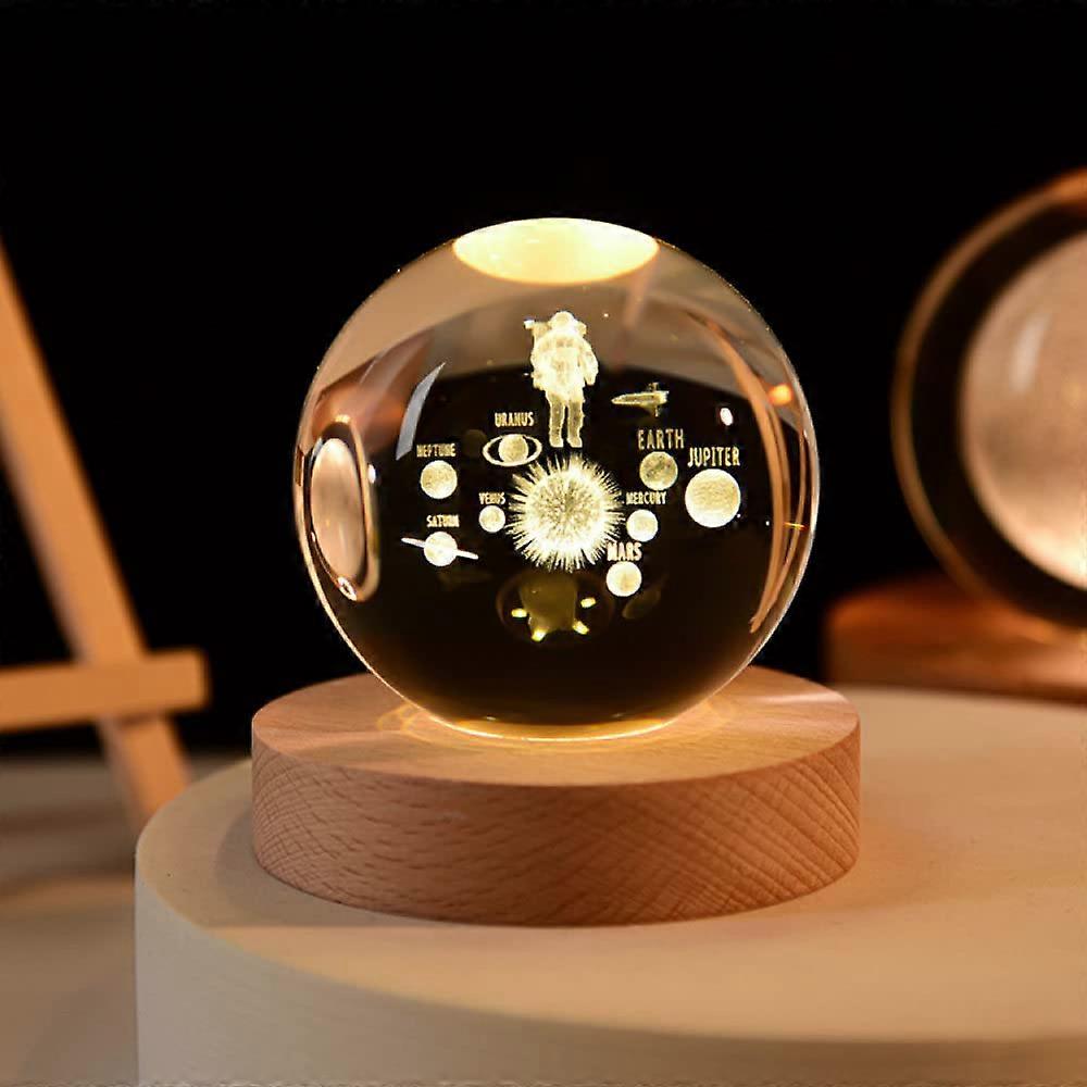 3D Crystal Ball Crystal Planet Solar System Globe Glass Sphere Astronomy Gift Home Decor Color Light Base B