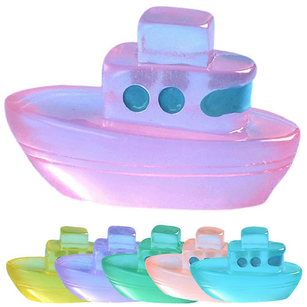Miniature Glowing Boat Models for Garden Decoration 6Pcs Resin Ornaments