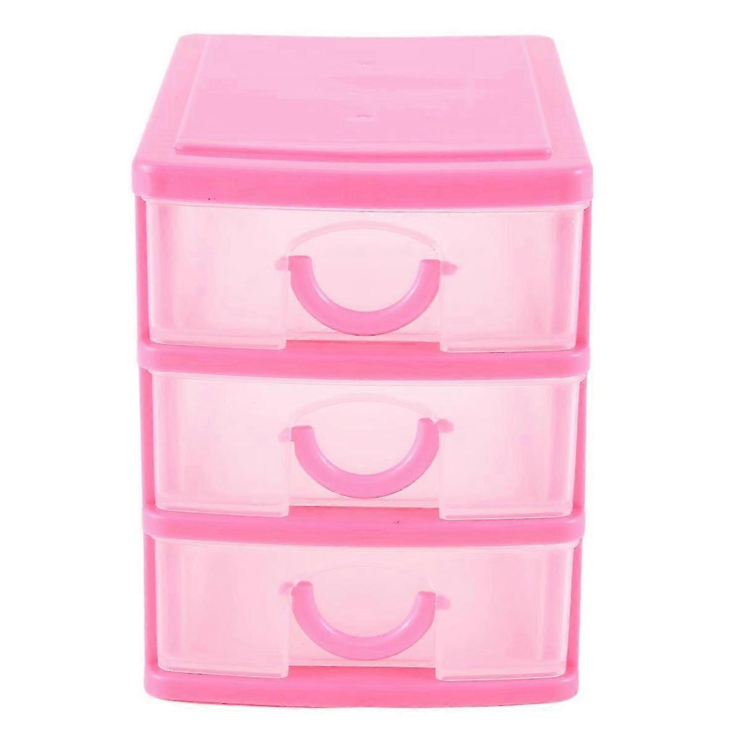 Mini lucent Drawer type plastic Storage Box(rose red 3 Layers)