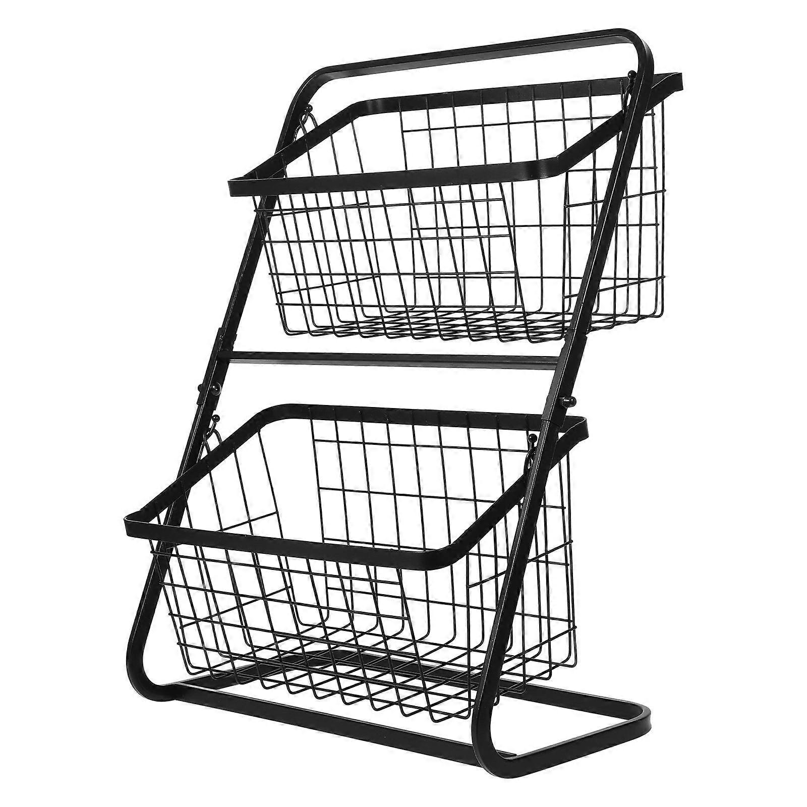 Multi-Layer Kitchen Fruit Basket in Black Iron for Storage 2 Tier
